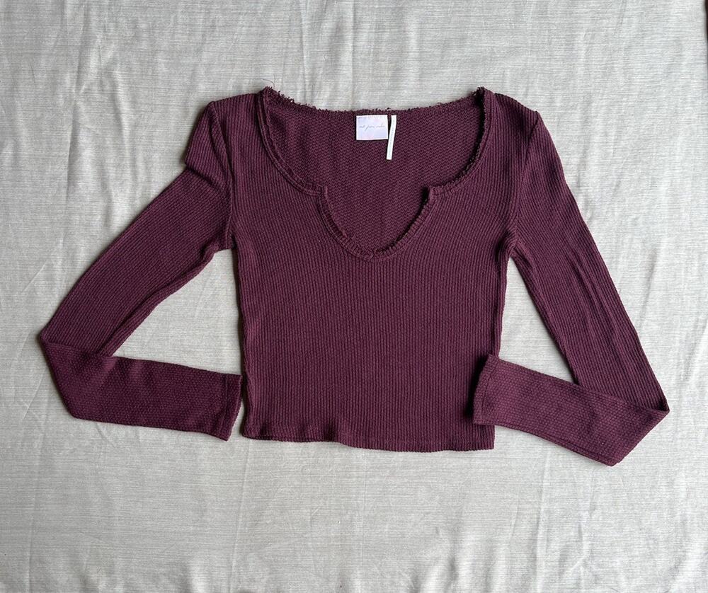Out From Under Urban Outfitters S Maroon Ribbed Crop Top Long Sleeve Y2K